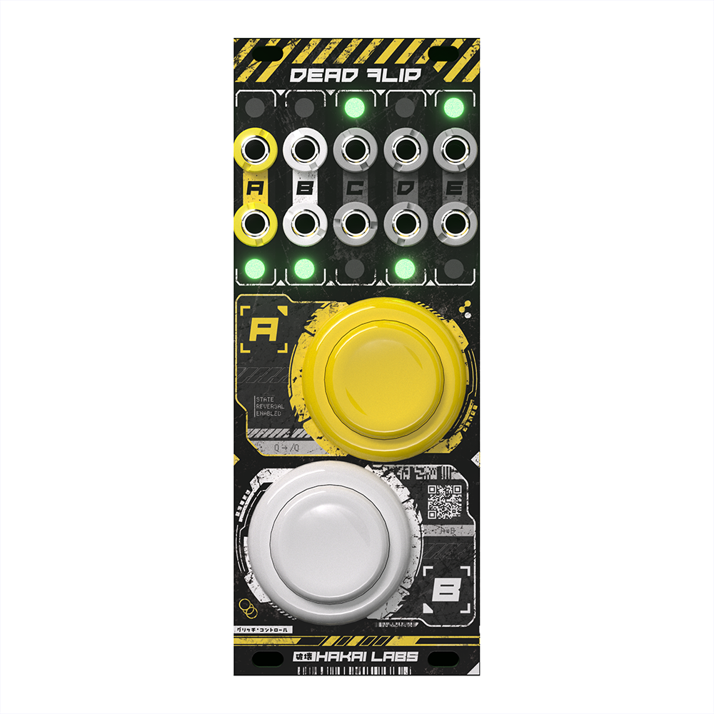 Hakai Labs Dead Flip - 10HP flipper button interface eurorack module with two authentic pinball flipper buttons and full color UV printed front panel