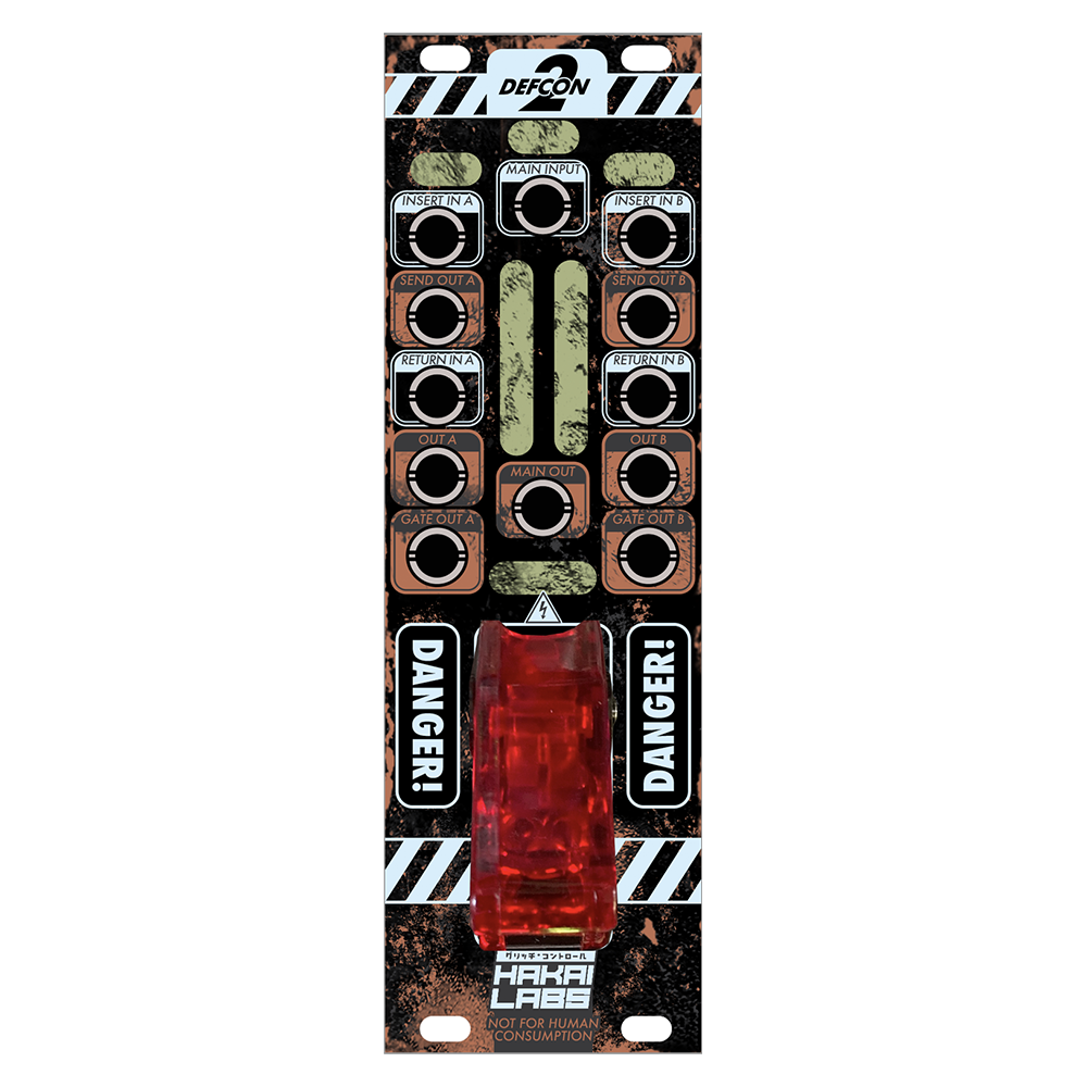 Hakai Labs DEFCON 2 - Emergency signal router eurorack module with guarded safety toggle and raw copper front panel